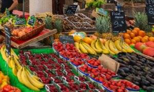 Foto de frutas y hortalizas en el mercado